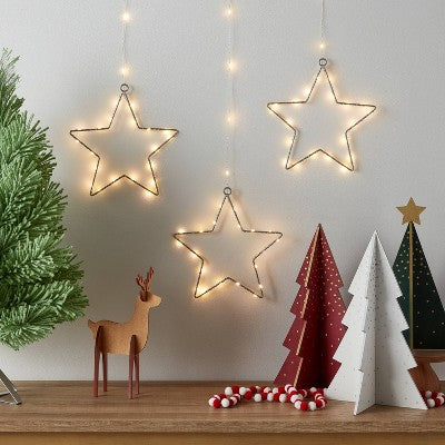  3pk 12in Lighted Window Curtain Stars Christmas Novelty Silhouette Lights Warm White - Wondershop™