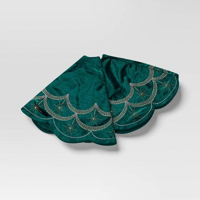  48" Christmas Dia Art Deco Embellished Soft Velvet Tree Skirt Green - Wondershop™
