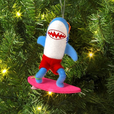  Christmas Felted Wool Shark With Surf Board Ornament - Wondershop™