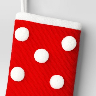  20" Christmas Knit Stocking White Poms/Red Base - Wondershop™