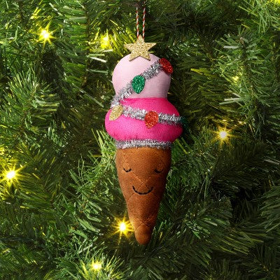  6" Christmas Fabric Ice Cream Cone Ornament - Wondershop™