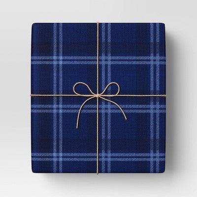  30” 25 Sq Ft Christmas Roll Wrap Blue Plaid - Wondershop™