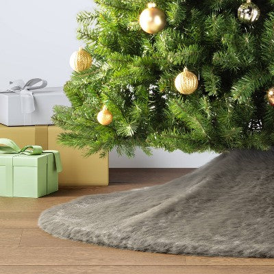  48" Faux Fur Christmas Tree Skirt Gray - Wondershop™