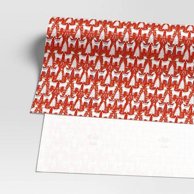  30” 20 Sq Ft Christmas Roll Wrap Scandinavian Trees And Deer On Red - Wondershop™