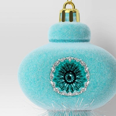  Christmas Flocking Ornament With Reflector Aqua - Wondershop™