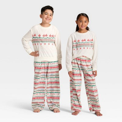  Kids' "Let It Snow" Fair Isle Microfleece Holiday Matching Family Pajama Pants - Wondershop™ Cream
