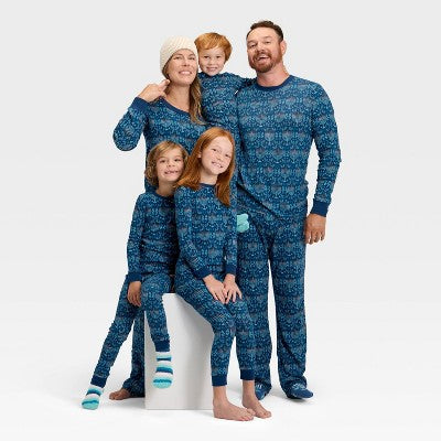  Women's Hanukkah Ribbed Long Sleeve Shirt And Pants Holiday Matching Family Pajama Set - Wondershop™ Blue