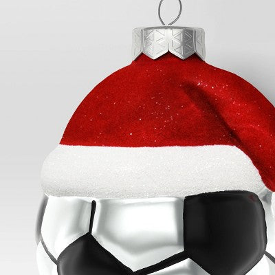 4" Christmas Glass Santa Hat Soccer Ball Ornament - Wondershop™