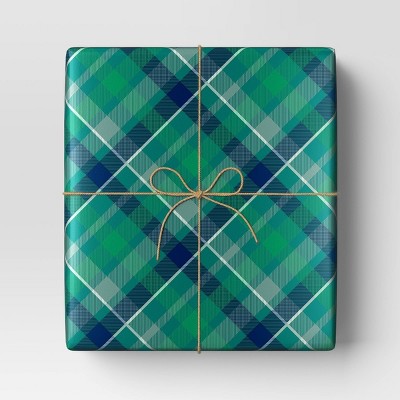  40" 125 Sq Ft Christmas Roll Wrap Green/Blue Plaid - Wondershop™