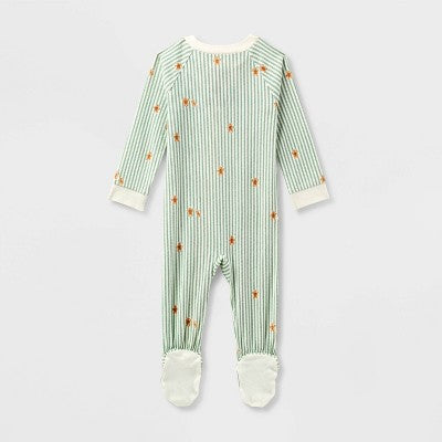  Baby Gingerbread Striped Ribbed Holiday Matching Family Footed Pajama - Wondershop™ Cream