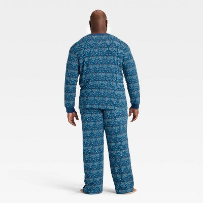  Men's Hanukkah Ribbed Long Sleeve Shirt And Pants Holiday Matching Family Pajama Set - Wondershop™ Blue