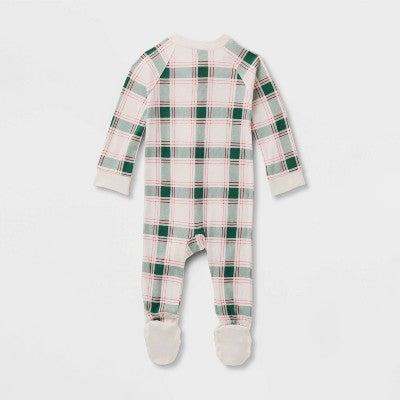  Baby Plaid Ribbed Holiday Matching Family Footed Pajama - Wondershop™ Cream
