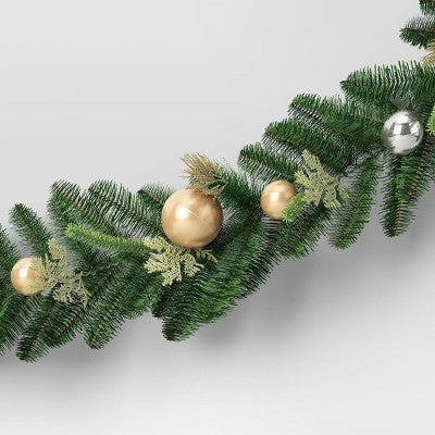  6' Decorated Mixed Greenery Christmas Artificial Garland Green/Champagne Gold - Wondershop™