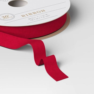  30' Christmas Premium Ribbon Dark Pink Faux Velvet- Wondershop™