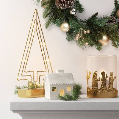  16.25" Battery Operated Lit Wire Christmas Tree Sculpture - Wondershop™ Gold