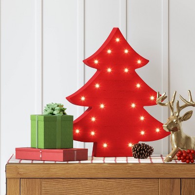  12" Battery Operated Lit Wood Christmas Tree Figurine - Wondershop™ Red