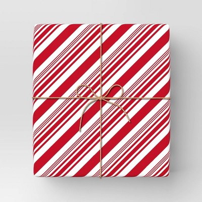  40" 220 Sq Ft Christmas Roll Wrap Red/White Diagonal Stripe - Wondershop™