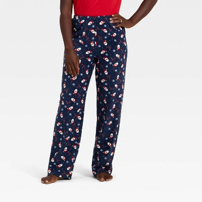  Women's Santa Print Microfleece Holiday Matching Family Pajama Pants - Wondershop™ Navy Blue