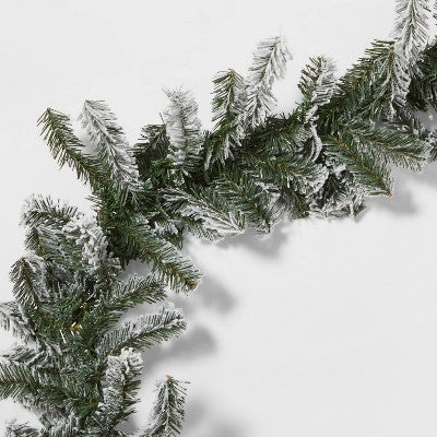  9' Pre-Lit Flocked Artificial Pine Christmas Garland Green With Clear Lights - Wondershop™